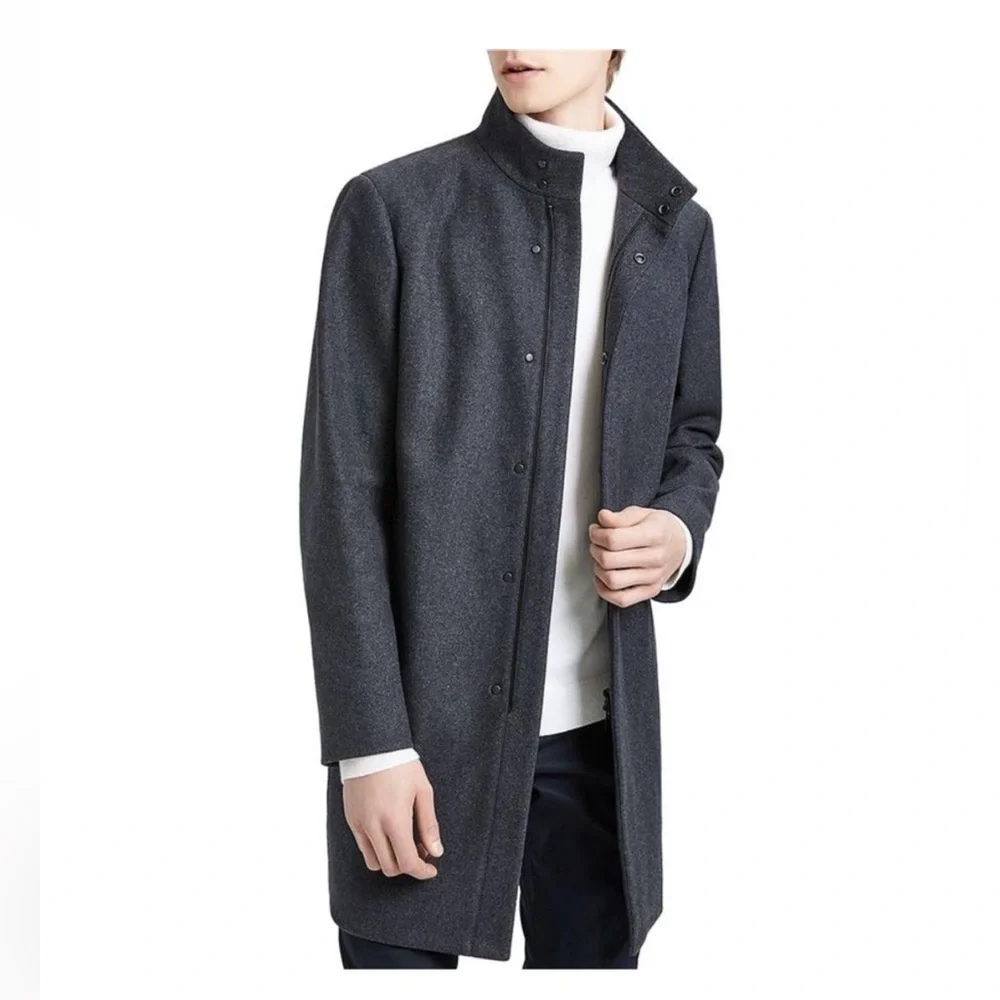 Theory Men’s Belvin Stand Collar Over Coat in Black - Picture 2 of 7